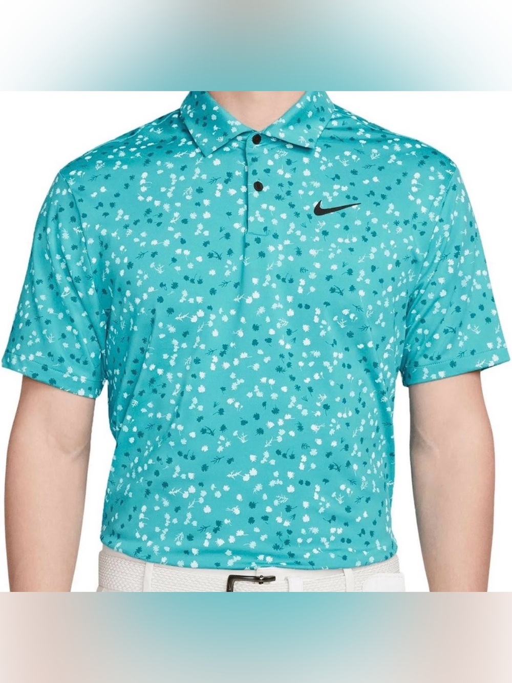 Nike Dri-Fit Tour Floral Golf Polo Shirt Men’s M Teal Black Moisture Wicking
